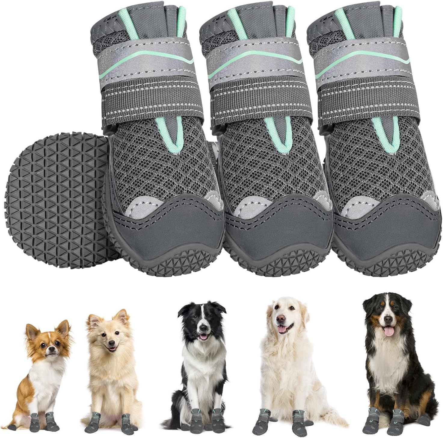 image:imageSlowTon Dog Shoes for Large Small Medium Dogs Waterproof Dog Boots for Summer Hot Pavement Paw Protector for Outdoor Walking Winter Snow AntiSlip Rubber Dog Booties for Hardwood Floor B 6BGrey
