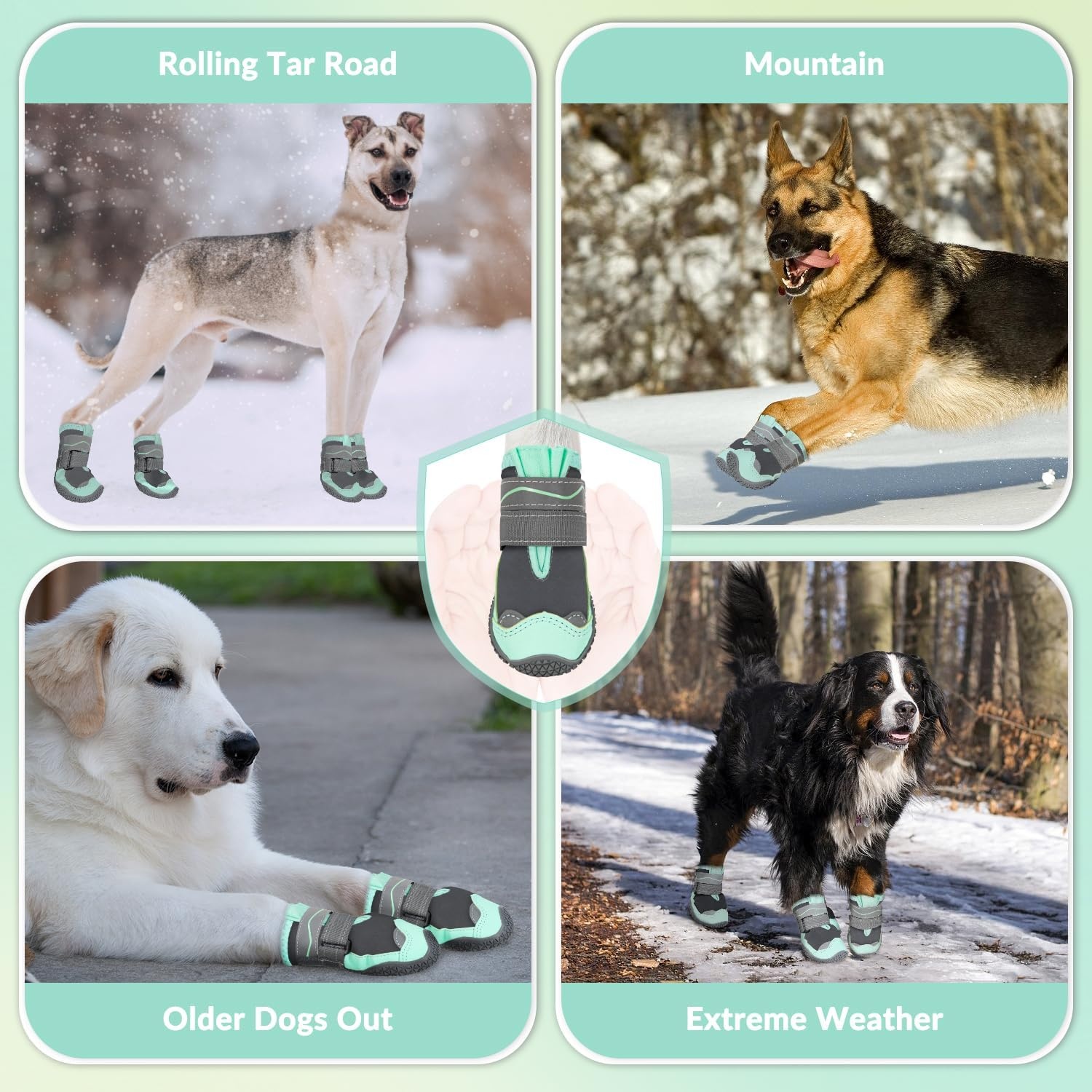 image:imageSlowTon Dog Shoes for Large Small Medium Dogs Waterproof Dog Boots for Summer Hot Pavement Paw Protector for Outdoor Walking Winter Snow AntiSlip Rubber Dog Booties for Hardwood Floor B 6EGreen Grey Waterproof