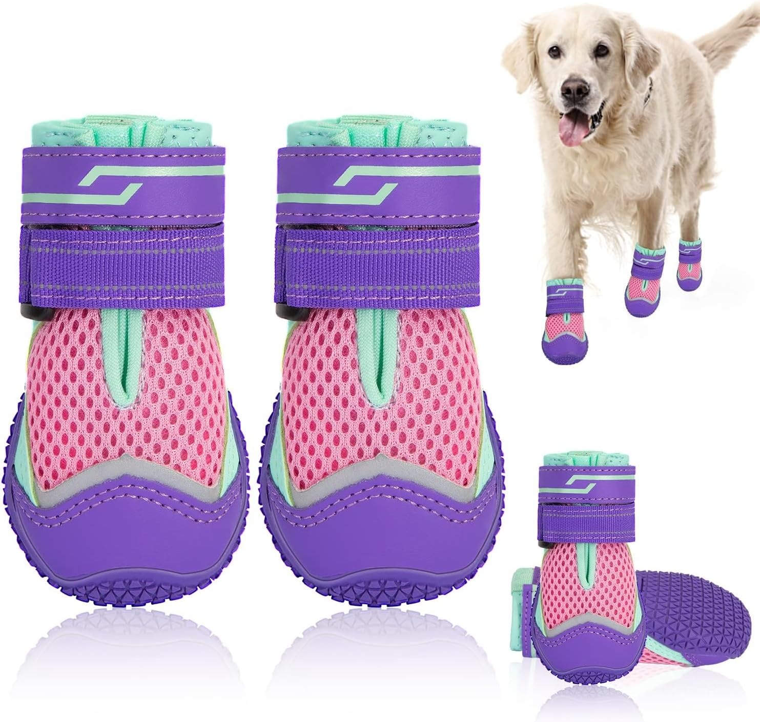 image:imageSlowTon Dog Shoes for Large Small Medium Dogs Waterproof Dog Boots for Summer Hot Pavement Paw Protector for Outdoor Walking Winter Snow AntiSlip Rubber Dog Booties for Hardwood Floor B 6CPink