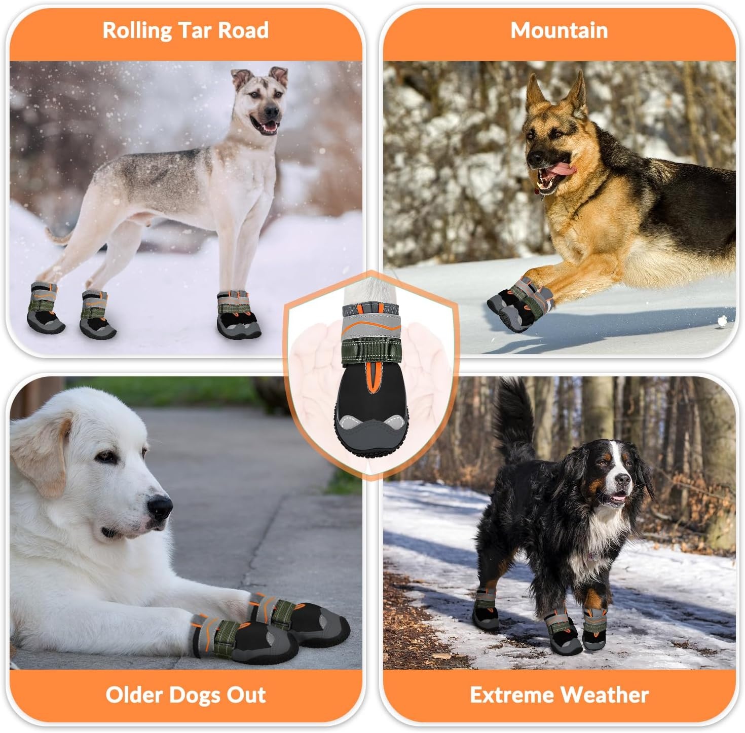 image:imageSlowTon Dog Shoes for Large Small Medium Dogs Waterproof Dog Boots for Summer Hot Pavement Paw Protector for Outdoor Walking Winter Snow AntiSlip Rubber Dog Booties for Hardwood Floor B 6EBlack Waterproof