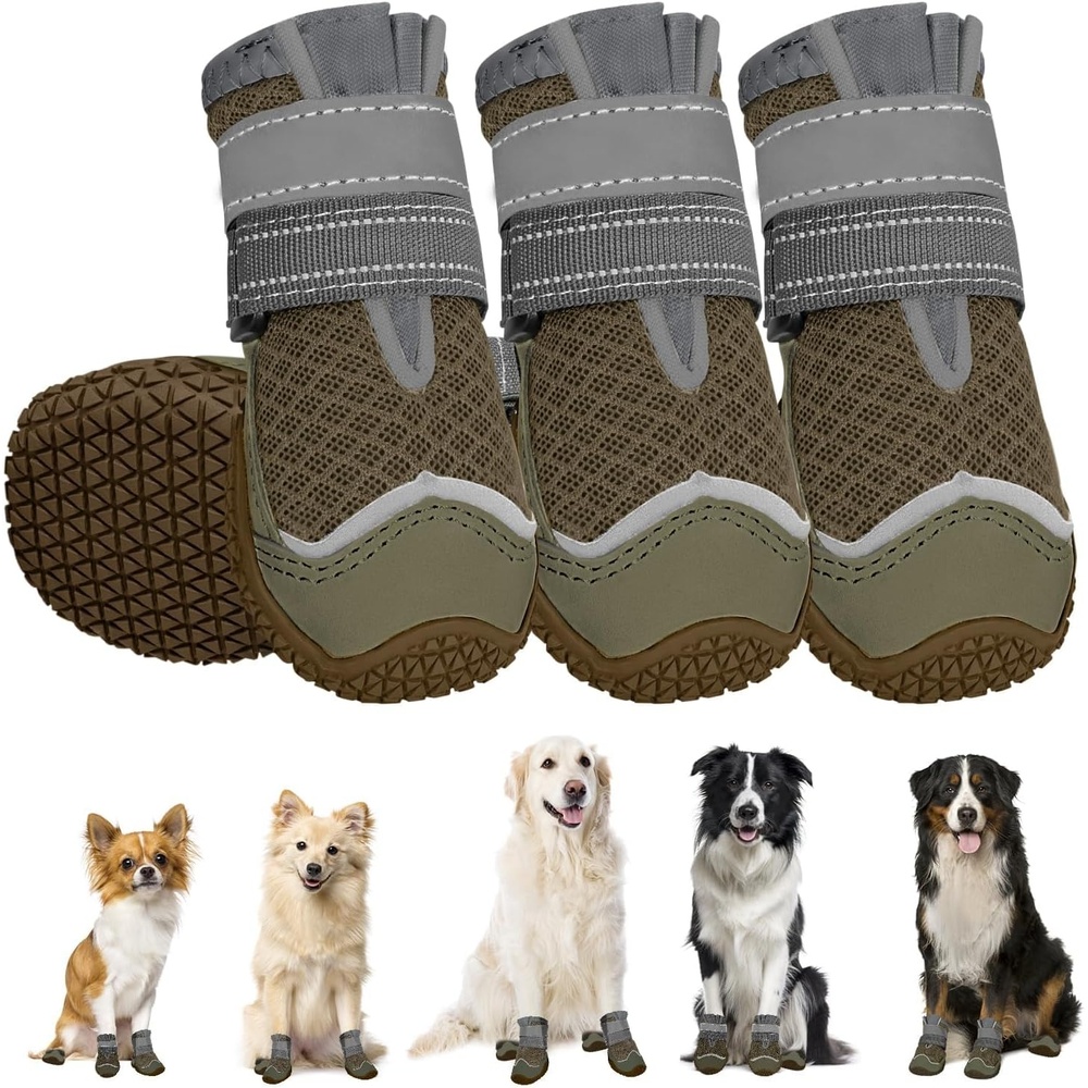 image:imageSlowTon Dog Shoes for Large Small Medium Dogs Waterproof Dog Boots for Summer Hot Pavement Paw Protector for Outdoor Walking Winter Snow AntiSlip Rubber Dog Booties for Hardwood Floor B 6DBrown