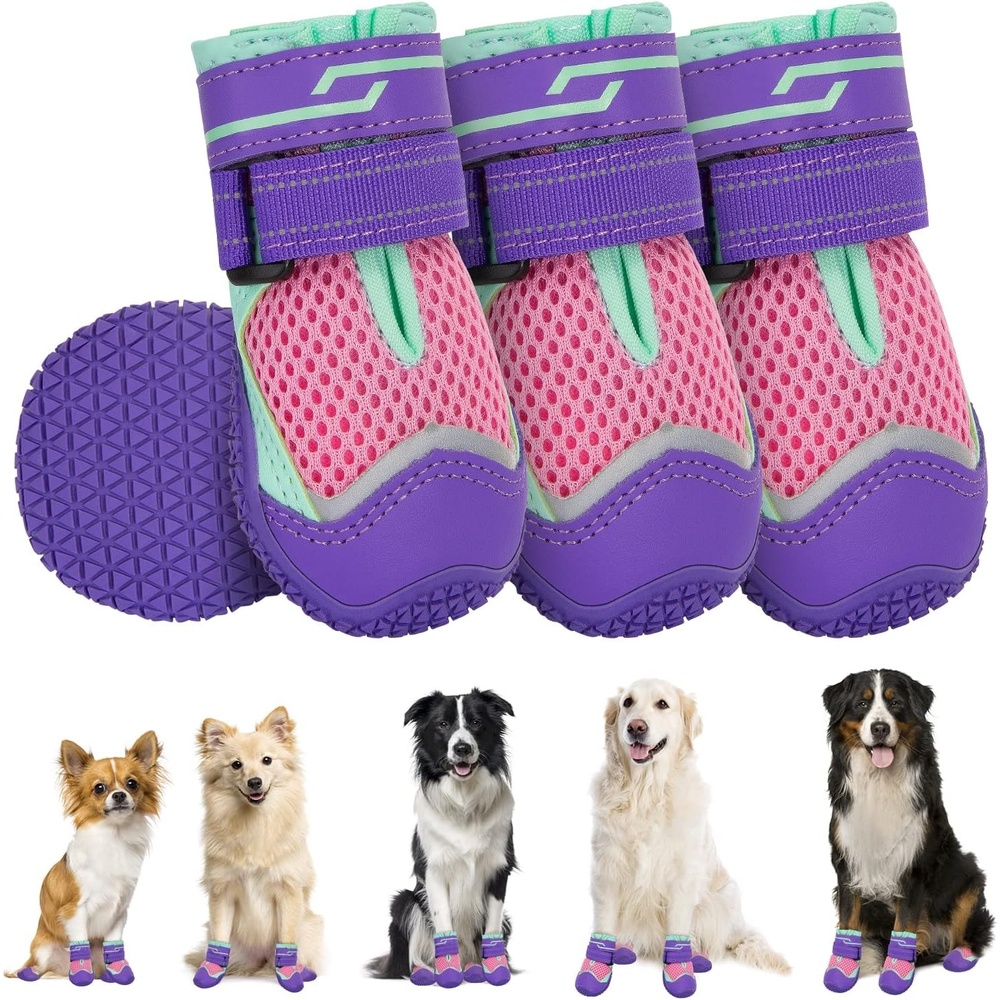 image:imageSlowTon Dog Shoes for Large Small Medium Dogs Waterproof Dog Boots for Summer Hot Pavement Paw Protector for Outdoor Walking Winter Snow AntiSlip Rubber Dog Booties for Hardwood Floor B 6CPink