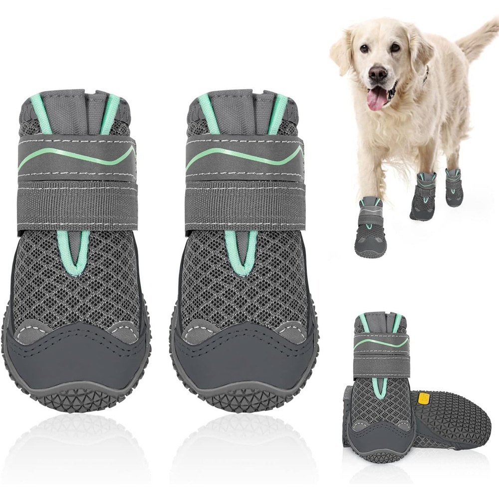image:imageSlowTon Dog Shoes for Large Small Medium Dogs Waterproof Dog Boots for Summer Hot Pavement Paw Protector for Outdoor Walking Winter Snow AntiSlip Rubber Dog Booties for Hardwood Floor B 6BGrey