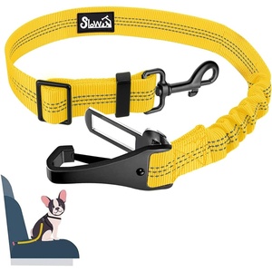 image:imageSlowTon Dog Seat Belt Adjustable Dog Safety Belt Leash 2 in 1 Latch Bar Attachment Dogs Car Seatbelt with Elastic Nylon Bungee Buffer Reflective Nylon Belt Tether Connect to Dog Harness BlueYellow