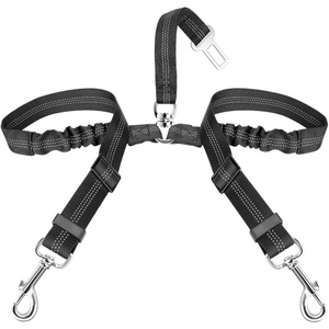 image:imageSlowTon Dog Seat Belt Double Dog Seatbelt Adjustable Vehicle Safety Leash with Elastic Bungee Buffer Reflective No Tangle Y Shape Two Dog Harness Seat Belt Splitter for Pets Car Trip Black SABlack