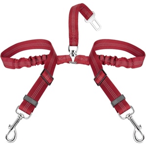 image:imageSlowTon Dog Seat Belt Double Dog Seatbelt Adjustable Vehicle Safety Leash with Elastic Bungee Buffer Reflective No Tangle Y Shape Two Dog Harness Seat Belt Splitter for Pets Car Trip Black SDRed