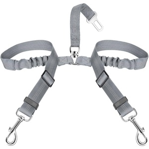 image:imageSlowTon Dog Seat Belt Double Dog Seatbelt Adjustable Vehicle Safety Leash with Elastic Bungee Buffer Reflective No Tangle Y Shape Two Dog Harness Seat Belt Splitter for Pets Car Trip Black SGGrey