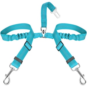 image:imageSlowTon Dog Seat Belt Double Dog Seatbelt Adjustable Vehicle Safety Leash with Elastic Bungee Buffer Reflective No Tangle Y Shape Two Dog Harness Seat Belt Splitter for Pets Car Trip Black SCMint Blue
