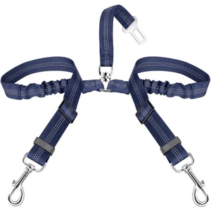 image:imageSlowTon Dog Seat Belt Double Dog Seatbelt Adjustable Vehicle Safety Leash with Elastic Bungee Buffer Reflective No Tangle Y Shape Two Dog Harness Seat Belt Splitter for Pets Car Trip Black SKBlue
