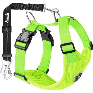 image:imageSlowTon Dog Seat Belt Harness for Car Dog Car Harness Adjustable Mesh Breathable amp Dog Seatbelt Safety Tether with Elastic Bungee for Small Medium Large PetsBlack Double Clip MILime