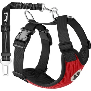 image:imageSlowTon Dog Seat Belt Harness for Car Dog Car Harness Adjustable Mesh Breathable amp Dog Seatbelt Safety Tether with Elastic Bungee for Small Medium Large PetsBlack Double Clip MRRedSingle Clip