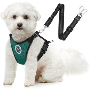 image:imageSlowTon Dog Seat Belt Harness for Car Dog Car Harness Adjustable Mesh Breathable amp Dog Seatbelt Safety Tether with Elastic Bungee for Small Medium Large PetsBlack Double Clip MMGreen