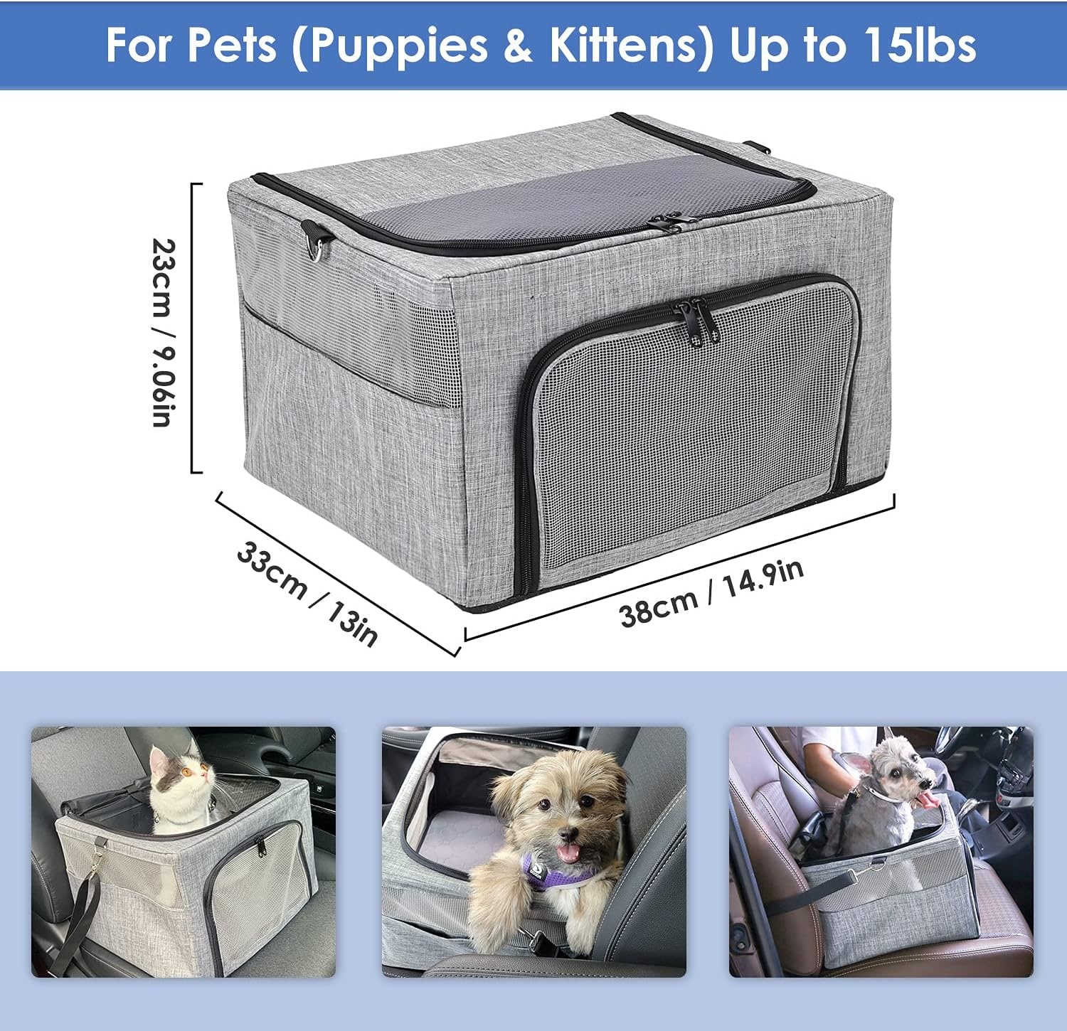 image:imageSlowTon Dog Booster Car Seat Reinforce Metal Frame Safe Pet Car Seat with Seatbelt amp Waterproof Pee Pad amp Top Cover Portable Collapsible Puppy Carrier Bag for Small Medium Dogs Cats up to 15lbsGrey