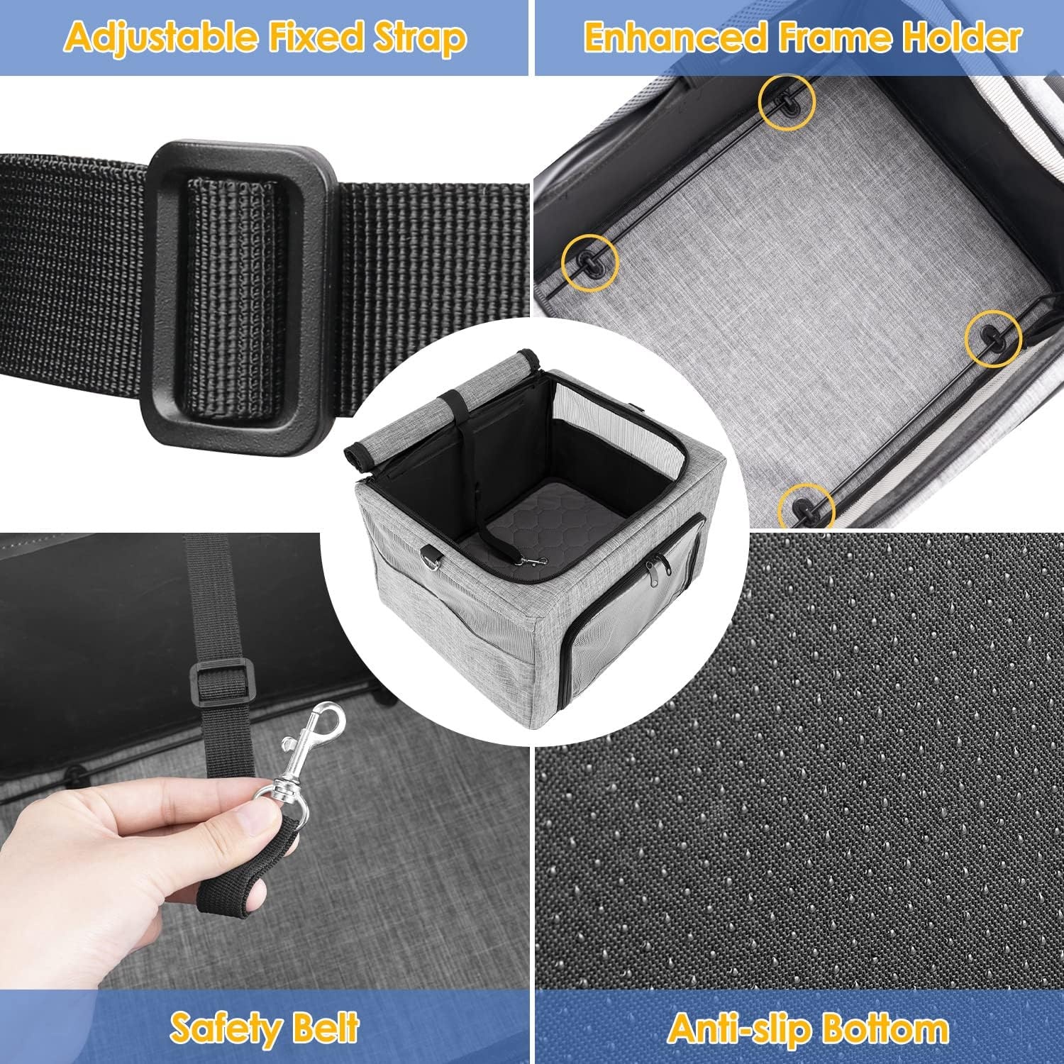 image:imageSlowTon Dog Booster Car Seat Reinforce Metal Frame Safe Pet Car Seat with Seatbelt amp Waterproof Pee Pad amp Top Cover Portable Collapsible Puppy Carrier Bag for Small Medium Dogs Cats up to 15lbsWith Padded Mat