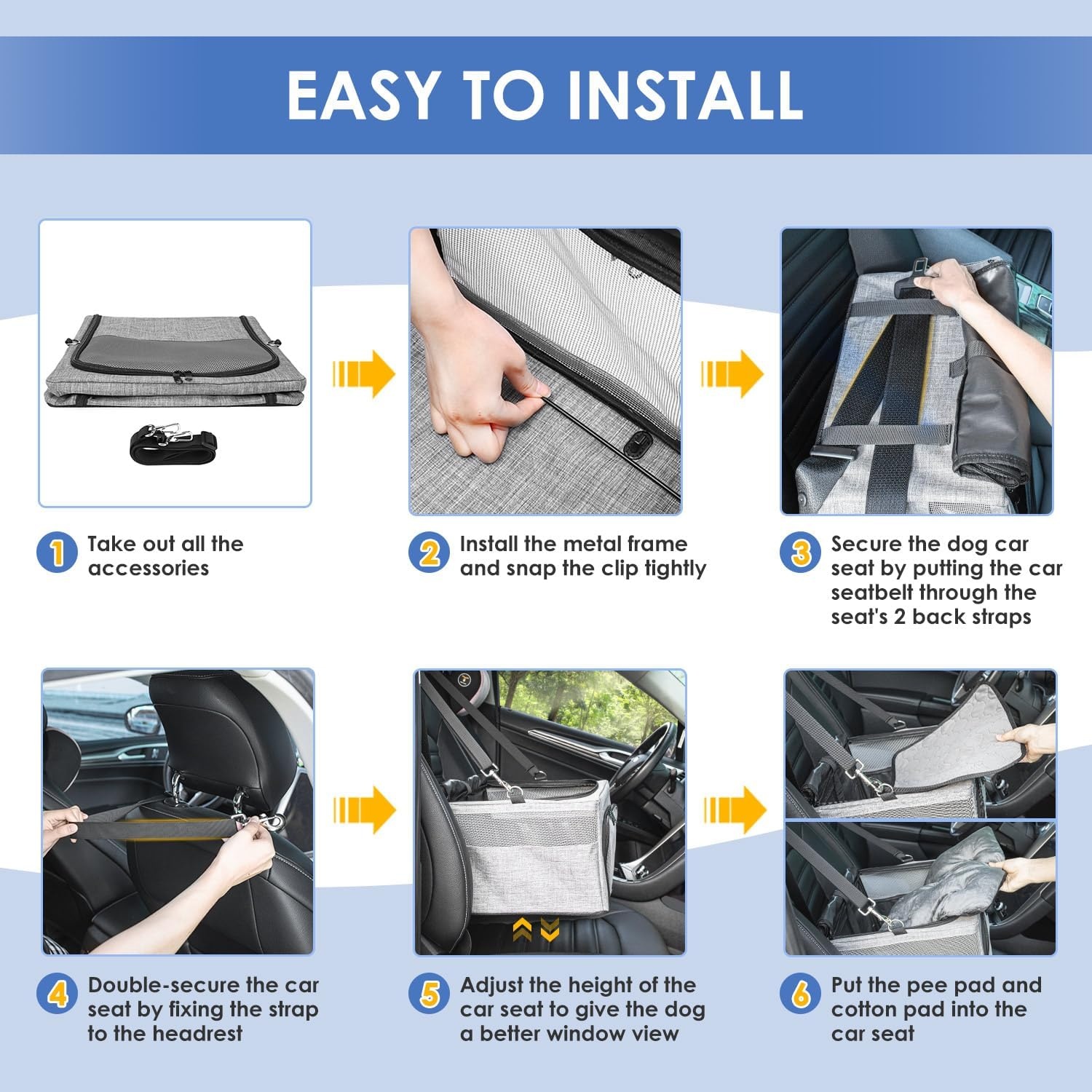 image:imageSlowTon Dog Booster Car Seat Reinforce Metal Frame Safe Pet Car Seat with Seatbelt amp Waterproof Pee Pad amp Top Cover Portable Collapsible Puppy Carrier Bag for Small Medium Dogs Cats up to 15lbsWith Padded Mat