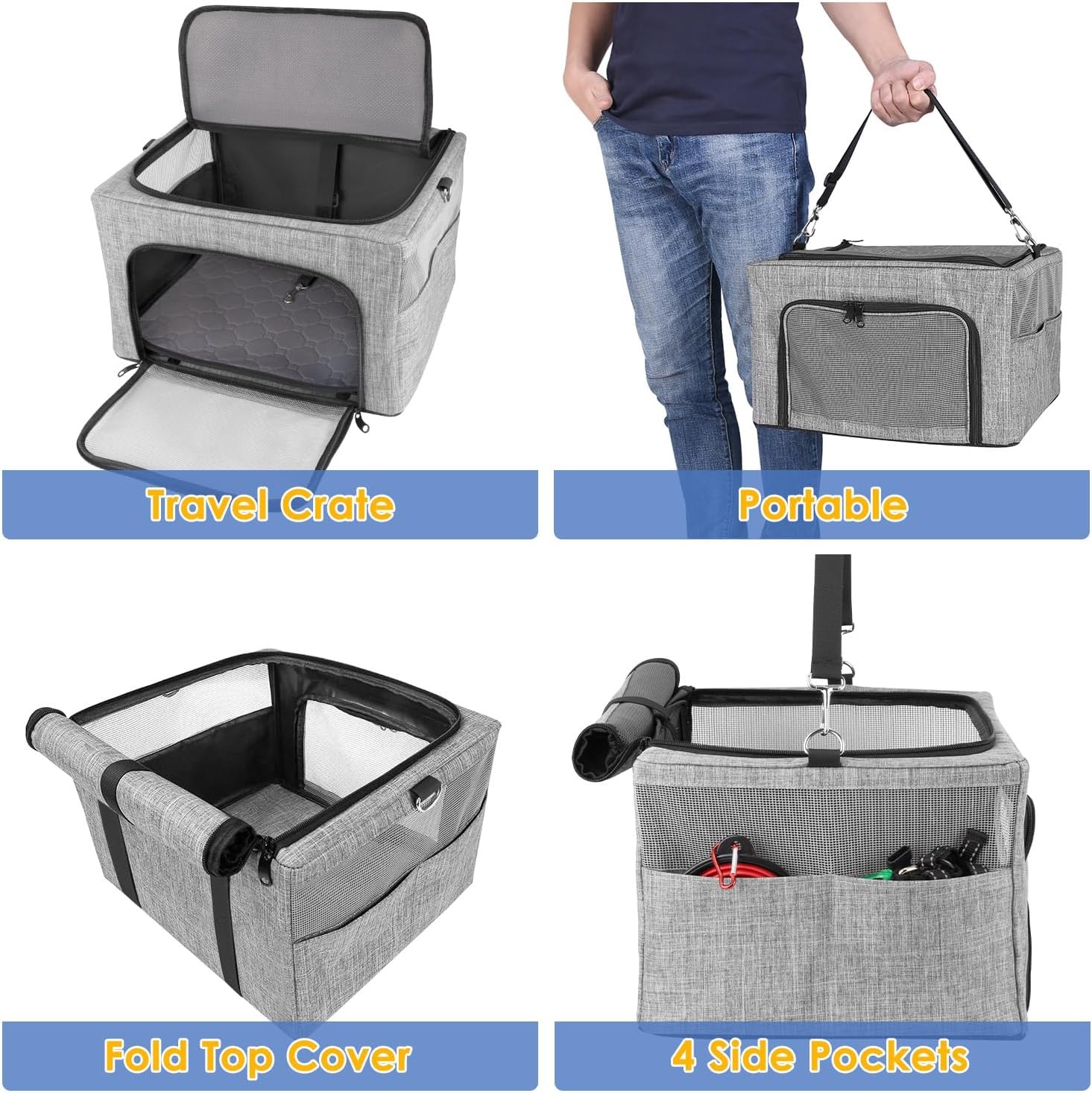 image:imageSlowTon Dog Booster Car Seat Reinforce Metal Frame Safe Pet Car Seat with Seatbelt amp Waterproof Pee Pad amp Top Cover Portable Collapsible Puppy Carrier Bag for Small Medium Dogs Cats up to 15lbsGrey