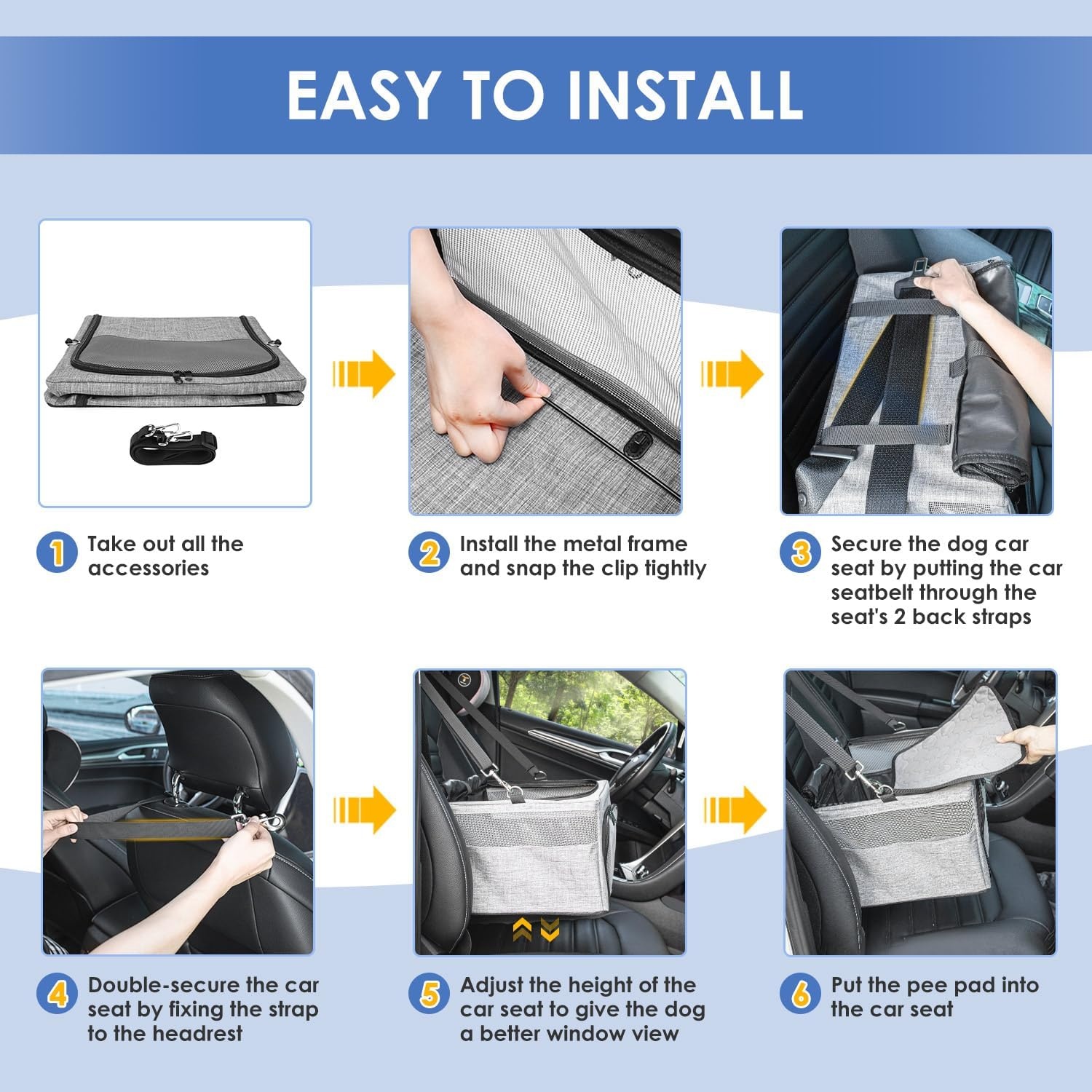 image:imageSlowTon Dog Booster Car Seat Reinforce Metal Frame Safe Pet Car Seat with Seatbelt amp Waterproof Pee Pad amp Top Cover Portable Collapsible Puppy Carrier Bag for Small Medium Dogs Cats up to 15lbsGrey