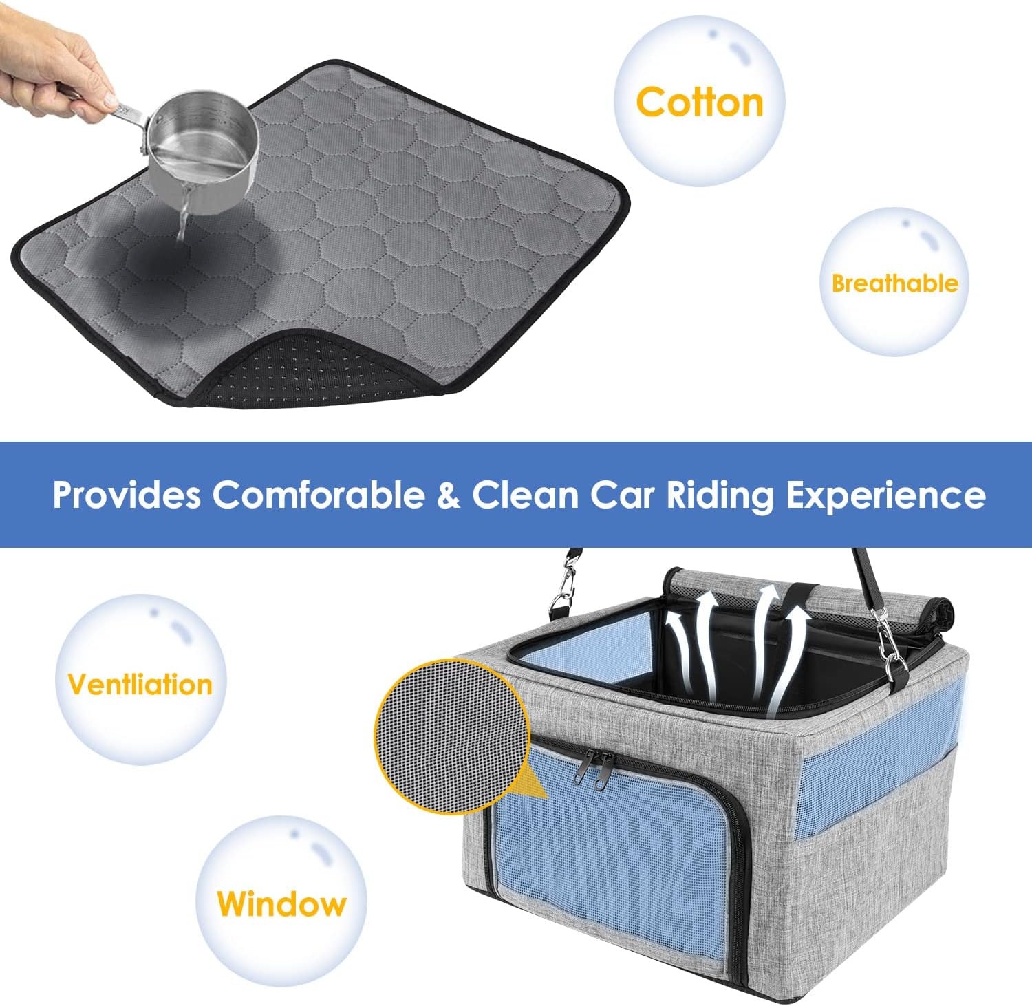 image:imageSlowTon Dog Booster Car Seat Reinforce Metal Frame Safe Pet Car Seat with Seatbelt amp Waterproof Pee Pad amp Top Cover Portable Collapsible Puppy Carrier Bag for Small Medium Dogs Cats up to 15lbsWith Padded Mat