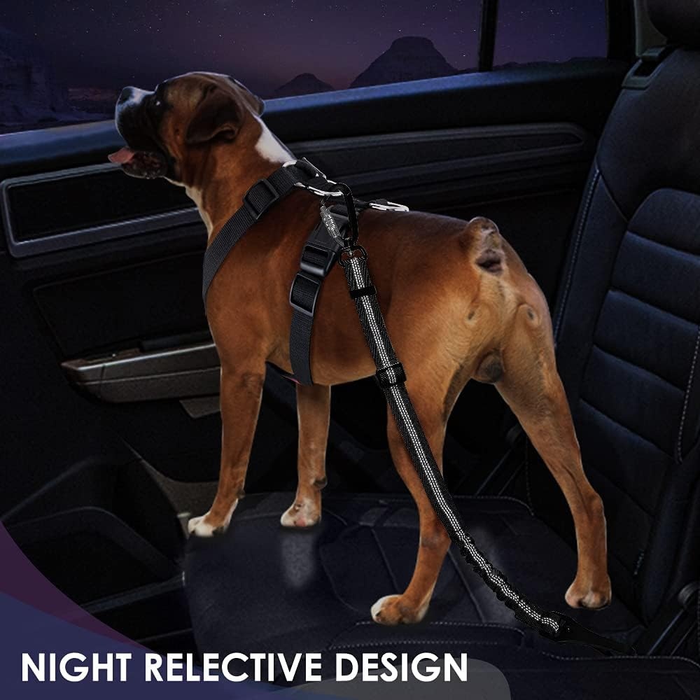 image:imageSlowTon Dog Car Seat Belt Pet Seatbelt Clip Tether Puppy Safety Latch Bar Attachment Harness Leash Small Medium Large Dogs Adjustable Restraint Lockable Swivel Carabiner for Doggie Travel 1PCB