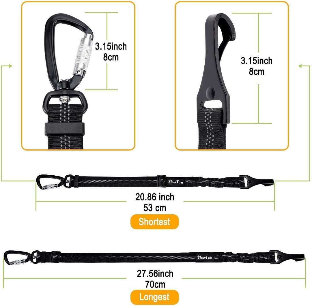 image:imageSlowTon Dog Car Seat Belt Pet Seatbelt Clip Tether Puppy Safety Latch Bar Attachment Harness Leash Small Medium Large Dogs Adjustable Restraint Lockable Swivel Carabiner for Doggie Travel 1PCB