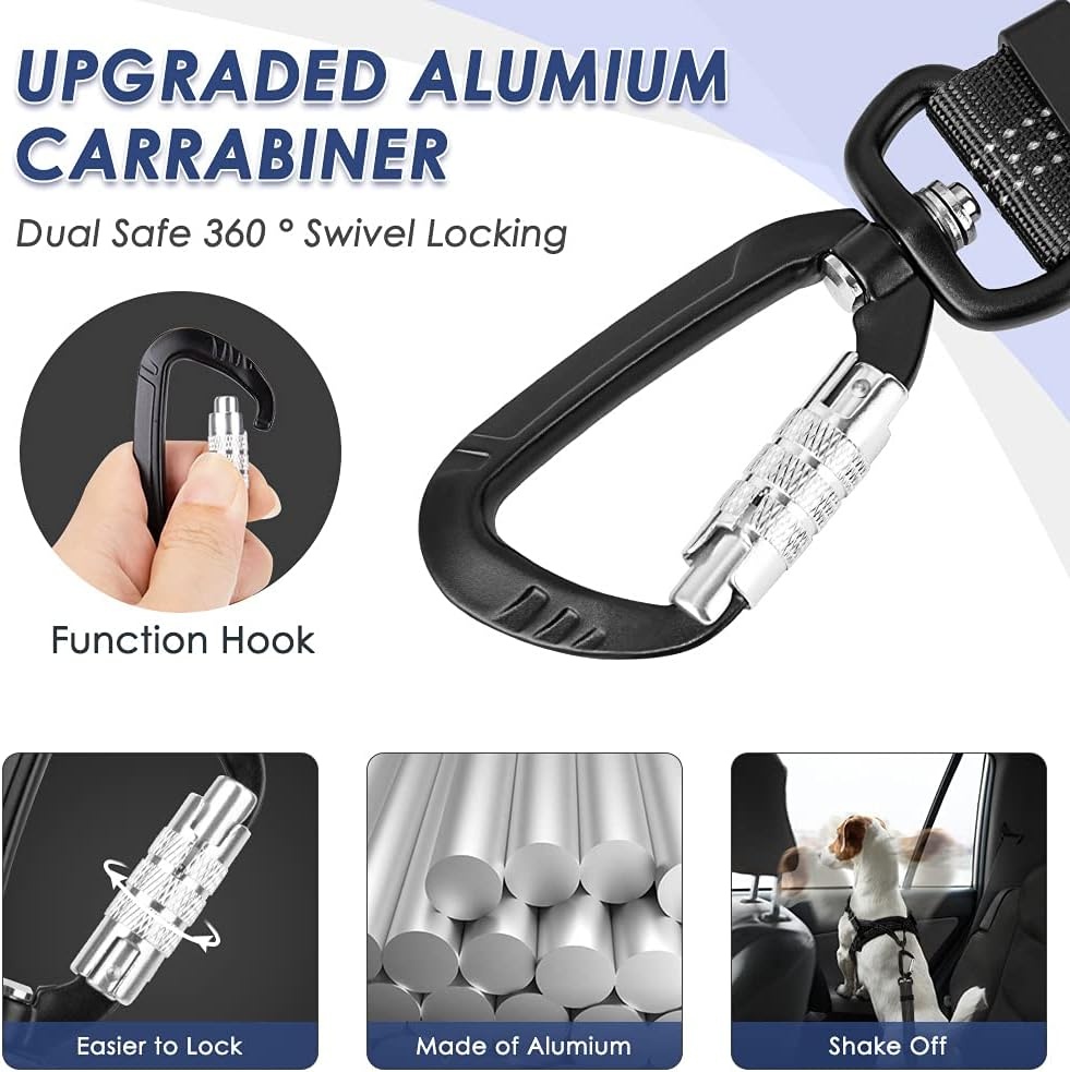 image:imageSlowTon Dog Car Seat Belt Pet Seatbelt Clip Tether Puppy Safety Latch Bar Attachment Harness Leash Small Medium Large Dogs Adjustable Restraint Lockable Swivel Carabiner for Doggie Travel 1PCB