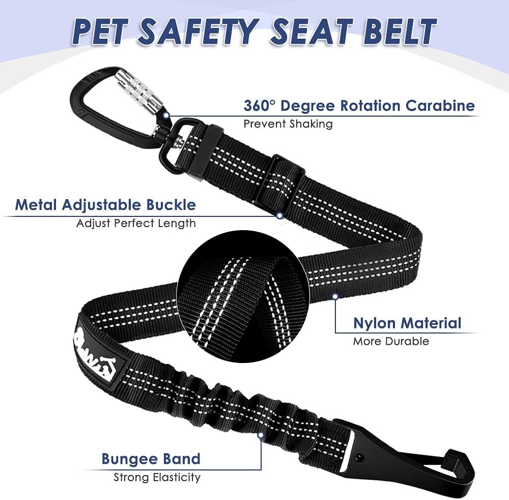 image:imageSlowTon Dog Car Seat Belt Pet Seatbelt Clip Tether Puppy Safety Latch Bar Attachment Harness Leash Small Medium Large Dogs Adjustable Restraint Lockable Swivel Carabiner for Doggie Travel 1PCB