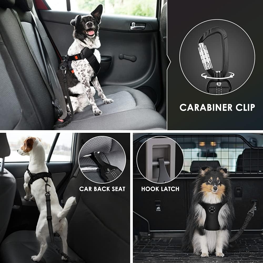 image:imageSlowTon Dog Car Seat Belt Pet Seatbelt Clip Tether Puppy Safety Latch Bar Attachment Harness Leash Small Medium Large Dogs Adjustable Restraint Lockable Swivel Carabiner for Doggie Travel 1PCB