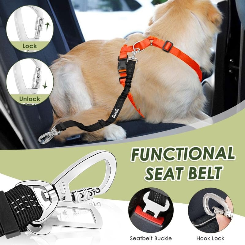 image:imageSlowTon Dog Seat Belt Harness for Car Dog Car Harness Adjustable Mesh Breathable amp Dog Seatbelt Safety Tether with Elastic Bungee for Small Medium Large PetsBlack Double Clip XXXSOOrange