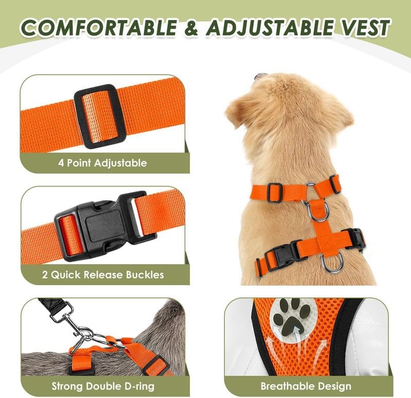 image:imageSlowTon Dog Seat Belt Harness for Car Dog Car Harness Adjustable Mesh Breathable amp Dog Seatbelt Safety Tether with Elastic Bungee for Small Medium Large PetsBlack Double Clip XXXSOOrange