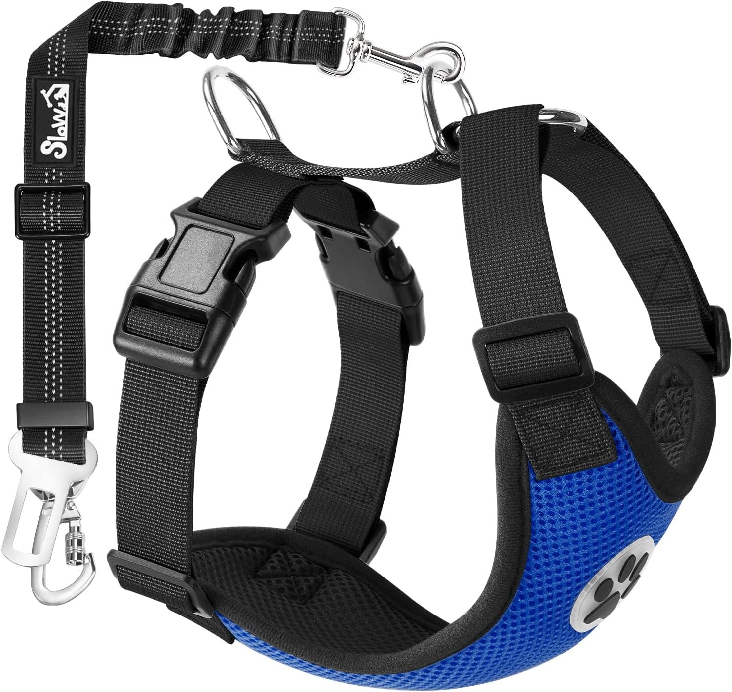 image:imageSlowTon Dog Seat Belt Harness for Car Dog Car Harness Adjustable Mesh Breathable amp Dog Seatbelt Safety Tether with Elastic Bungee for Small Medium Large PetsBlack Double Clip XXXSLBlue