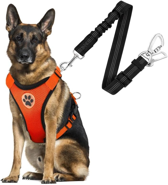 image:imageSlowTon Dog Seat Belt Harness for Car Dog Car Harness Adjustable Mesh Breathable amp Dog Seatbelt Safety Tether with Elastic Bungee for Small Medium Large PetsBlack Double Clip XXXSOOrange