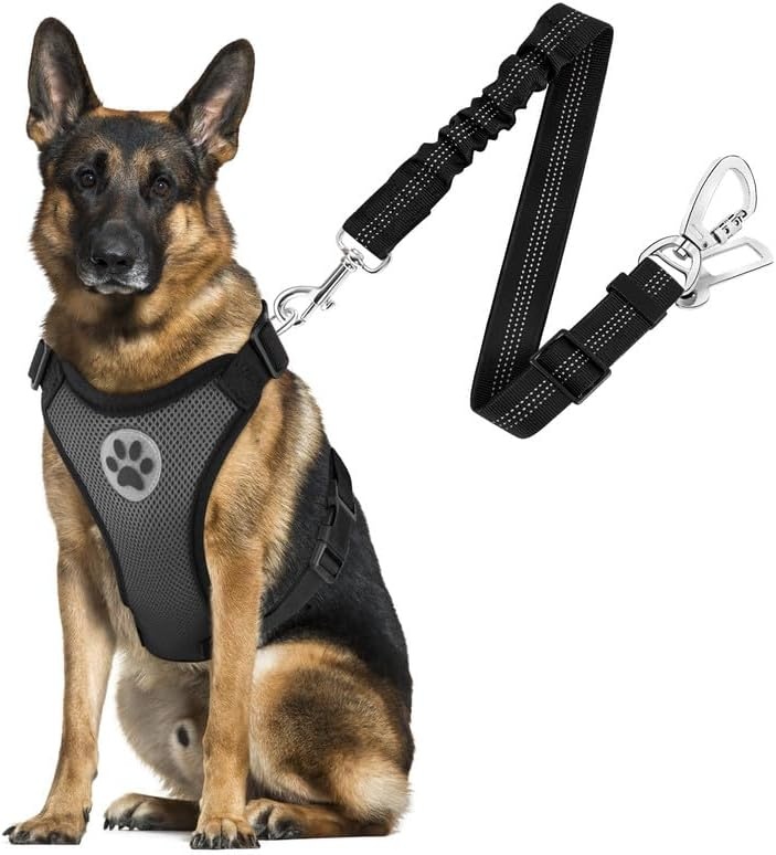 image:imageSlowTon Dog Seat Belt Harness for Car Dog Car Harness Adjustable Mesh Breathable amp Dog Seatbelt Safety Tether with Elastic Bungee for Small Medium Large PetsBlack Double Clip XXXSNGrey