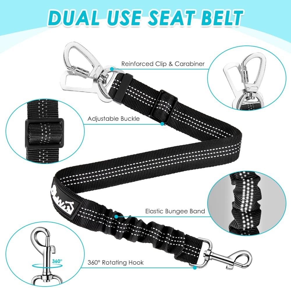 image:imageSlowTon Dog Seat Belt Harness for Car Dog Car Harness Adjustable Mesh Breathable amp Dog Seatbelt Safety Tether with Elastic Bungee for Small Medium Large PetsBlack Double Clip XXXSDLight Blue