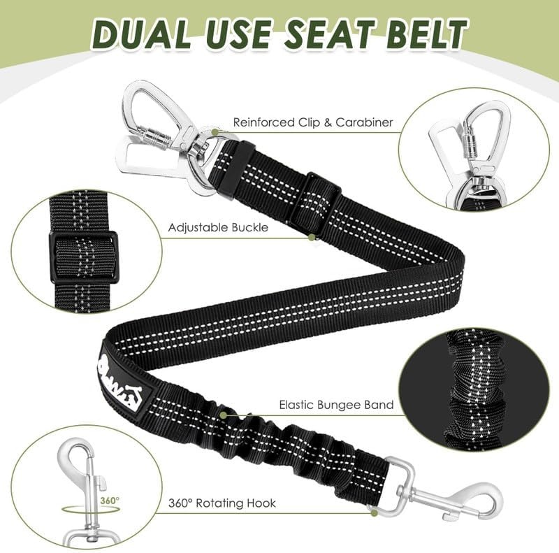 image:imageSlowTon Dog Seat Belt Harness for Car Dog Car Harness Adjustable Mesh Breathable amp Dog Seatbelt Safety Tether with Elastic Bungee for Small Medium Large PetsBlack Double Clip XXXSNGrey