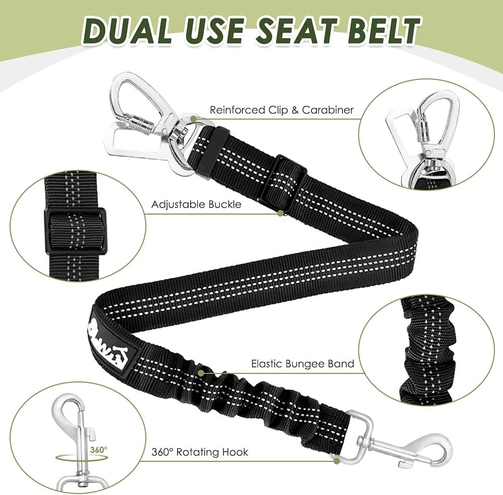 image:imageSlowTon Dog Seat Belt Harness for Car Dog Car Harness Adjustable Mesh Breathable amp Dog Seatbelt Safety Tether with Elastic Bungee for Small Medium Large PetsBlack Double Clip XXXSABlack