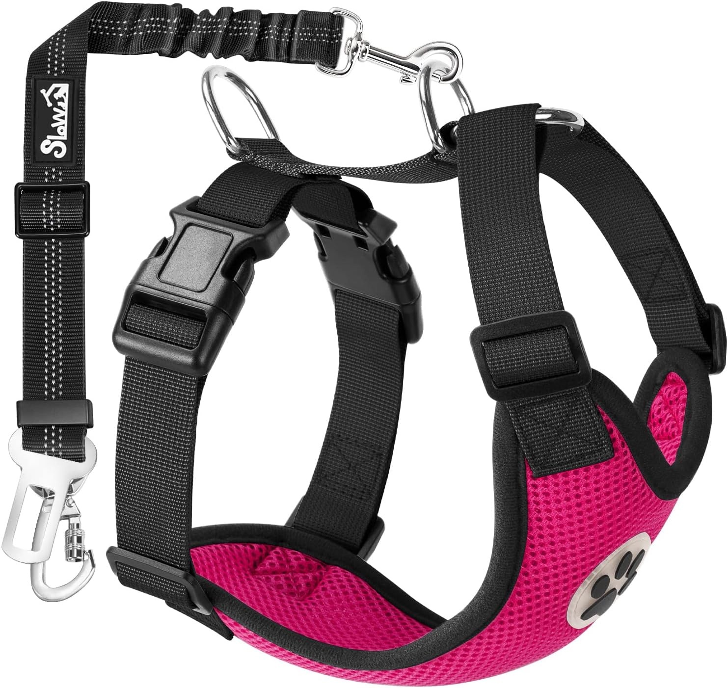 image:imageSlowTon Dog Seat Belt Harness for Car Dog Car Harness Adjustable Mesh Breathable amp Dog Seatbelt Safety Tether with Elastic Bungee for Small Medium Large PetsBlack Double Clip XXXSCFuchsia
