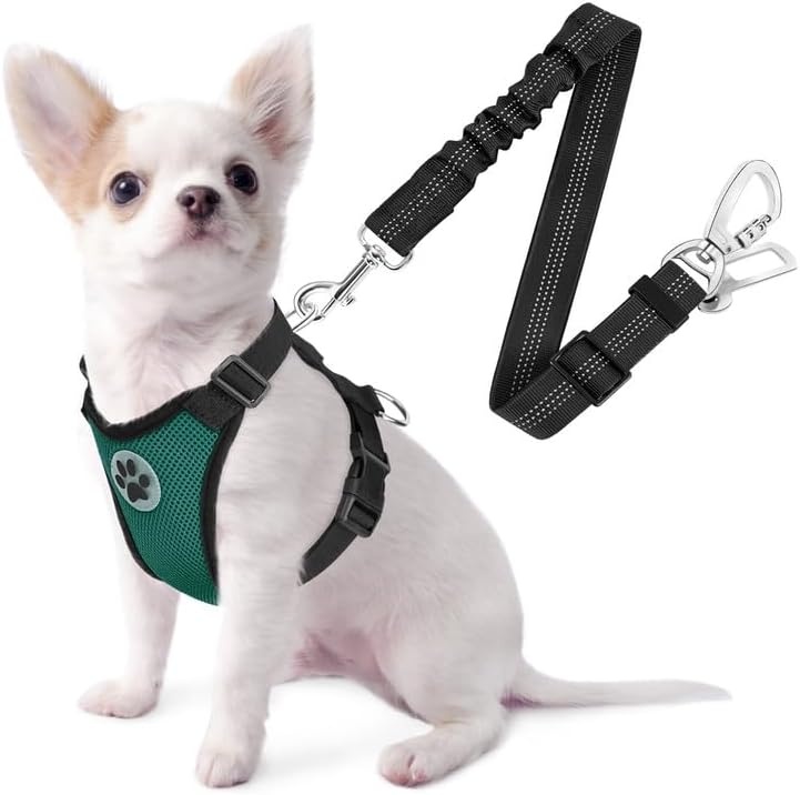 image:imageSlowTon Dog Seat Belt Harness for Car Dog Car Harness Adjustable Mesh Breathable amp Dog Seatbelt Safety Tether with Elastic Bungee for Small Medium Large PetsBlack Double Clip XXXSMGreen