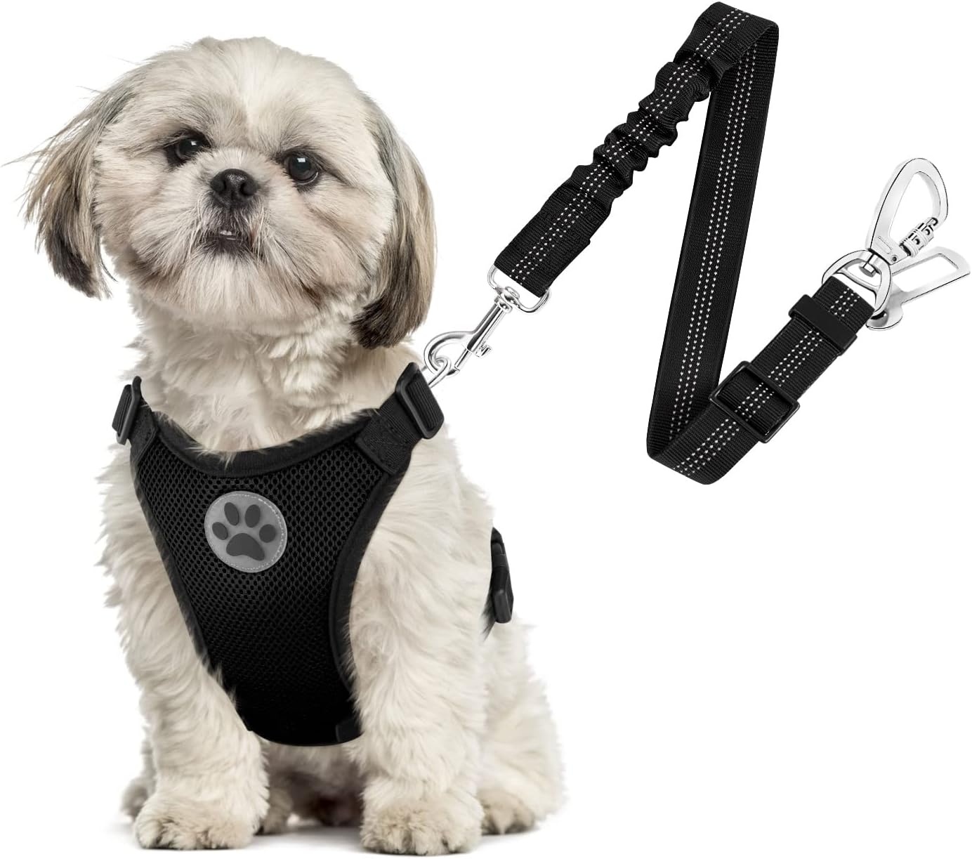 image:imageSlowTon Dog Seat Belt Harness for Car Dog Car Harness Adjustable Mesh Breathable amp Dog Seatbelt Safety Tether with Elastic Bungee for Small Medium Large PetsBlack Double Clip XXXSABlack