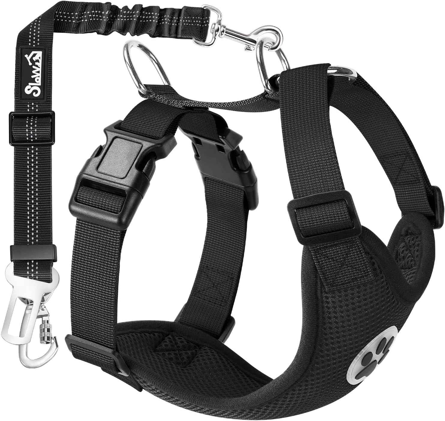 image:imageSlowTon Dog Seat Belt Harness for Car Dog Car Harness Adjustable Mesh Breathable amp Dog Seatbelt Safety Tether with Elastic Bungee for Small Medium Large PetsBlack Double Clip XXXSABlack