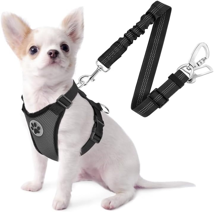 image:imageSlowTon Dog Seat Belt Harness for Car Dog Car Harness Adjustable Mesh Breathable amp Dog Seatbelt Safety Tether with Elastic Bungee for Small Medium Large PetsBlack Double Clip XXXSNGrey