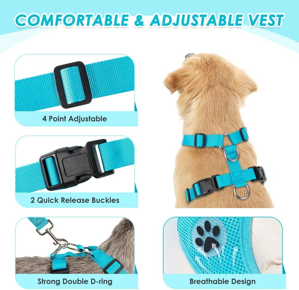 image:imageSlowTon Dog Seat Belt Harness for Car Dog Car Harness Adjustable Mesh Breathable amp Dog Seatbelt Safety Tether with Elastic Bungee for Small Medium Large PetsBlack Double Clip XXXSDLight Blue