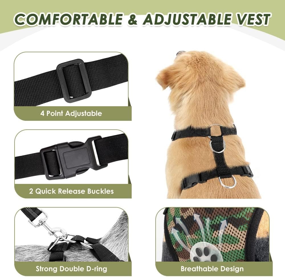 image:imageSlowTon Dog Seat Belt Harness for Car Dog Car Harness Adjustable Mesh Breathable amp Dog Seatbelt Safety Tether with Elastic Bungee for Small Medium Large PetsBlack Double Clip XXXSKCamo