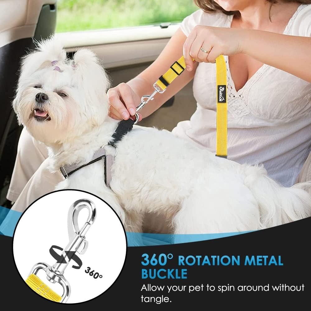 image:imageSlowTon Dog Seat Belt for Car 2 Pack Dog Car Harness Seatbelt Adjustable with Elastic Bungee Buffer 2 in 1 Pet Car Leash Headrest Restraint Dog Reflective Safety Tether Green HeadrestClipKYellow