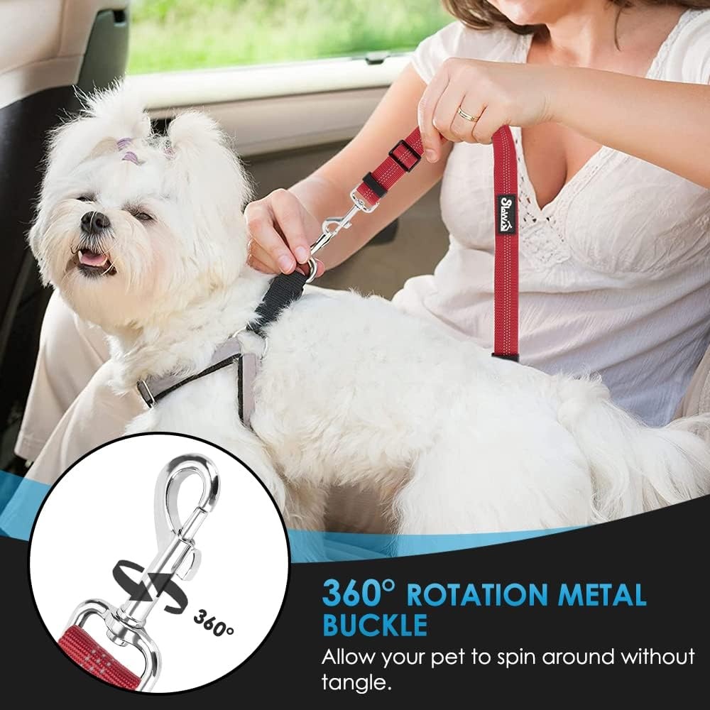 image:imageSlowTon Dog Seat Belt for Car 2 Pack Dog Car Harness Seatbelt Adjustable with Elastic Bungee Buffer 2 in 1 Pet Car Leash Headrest Restraint Dog Reflective Safety Tether Green HeadrestClipCRed