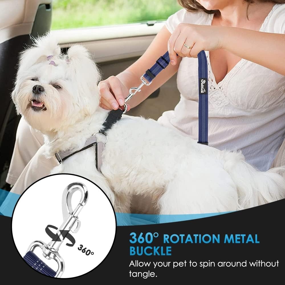 image:imageSlowTon Dog Seat Belt for Car 2 Pack Dog Car Harness Seatbelt Adjustable with Elastic Bungee Buffer 2 in 1 Pet Car Leash Headrest Restraint Dog Reflective Safety Tether Green HeadrestClipFBlue