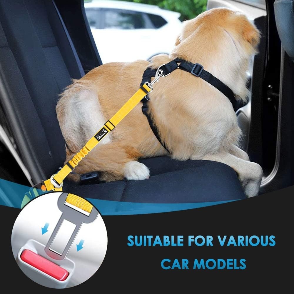image:imageSlowTon Dog Seat Belt for Car 2 Pack Dog Car Harness Seatbelt Adjustable with Elastic Bungee Buffer 2 in 1 Pet Car Leash Headrest Restraint Dog Reflective Safety Tether Green HeadrestClipKYellow