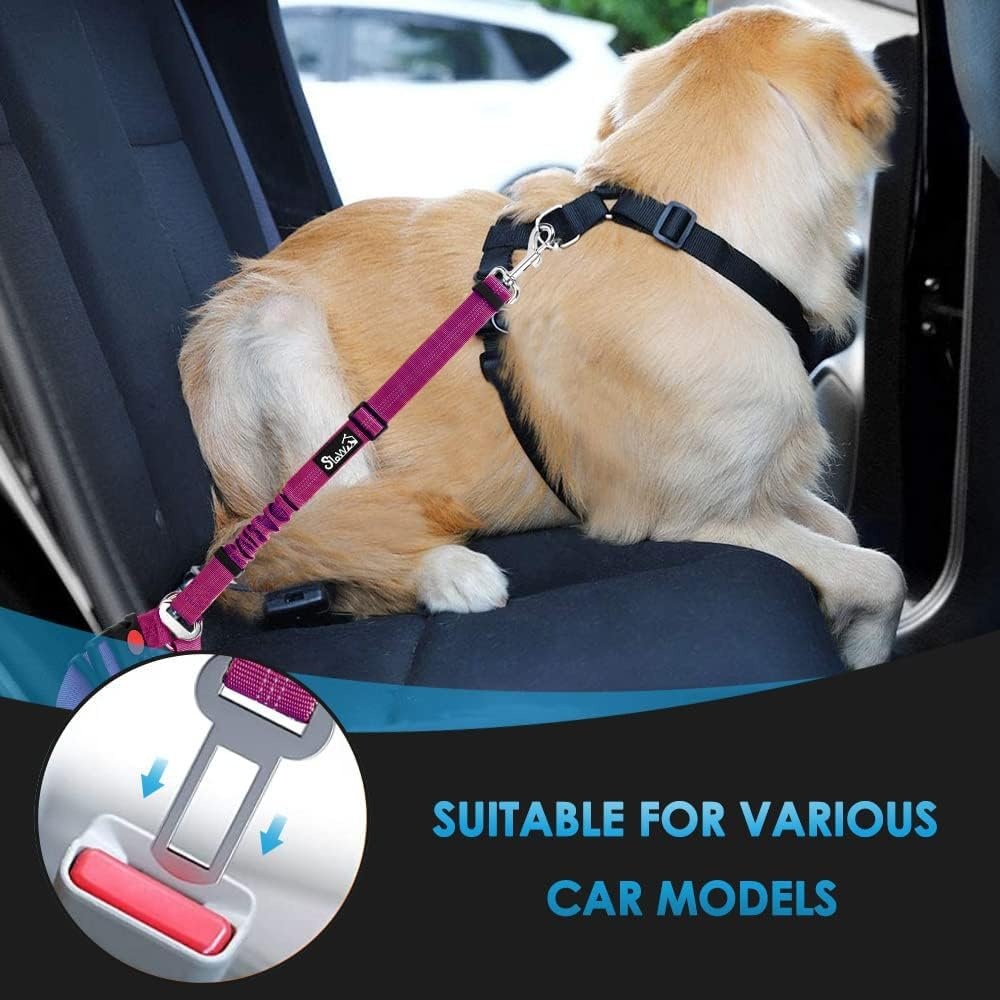 image:imageSlowTon Dog Seat Belt for Car 2 Pack Dog Car Harness Seatbelt Adjustable with Elastic Bungee Buffer 2 in 1 Pet Car Leash Headrest Restraint Dog Reflective Safety Tether Green HeadrestClipIFushia