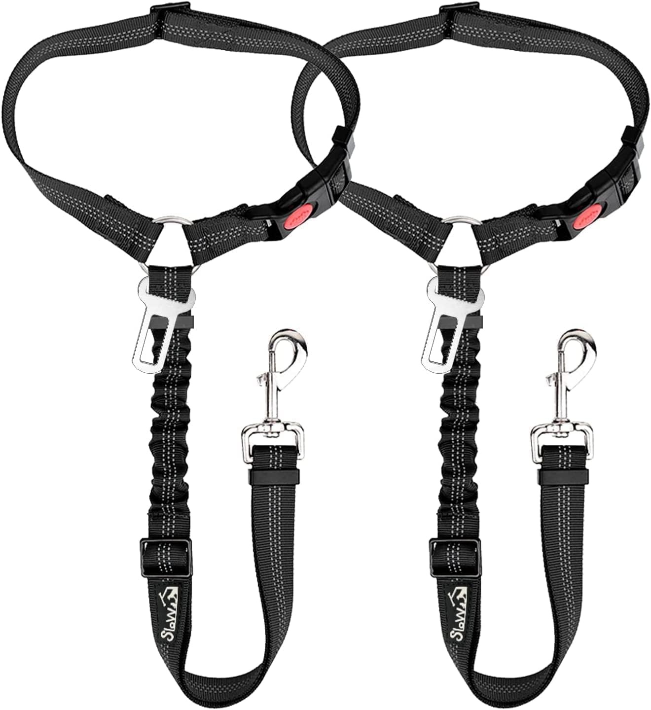 image:imageSlowTon Dog Seat Belt for Car 2 Pack Dog Car Harness Seatbelt Adjustable with Elastic Bungee Buffer 2 in 1 Pet Car Leash Headrest Restraint Dog Reflective Safety Tether Green HeadrestClipABlack