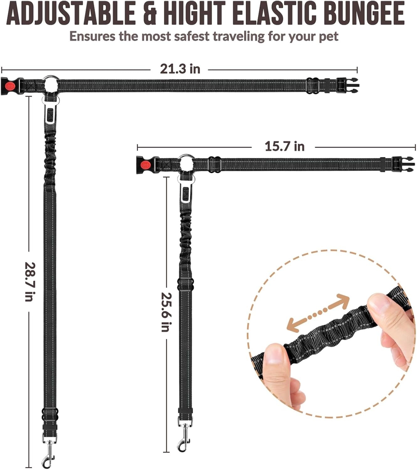 image:imageSlowTon Dog Seat Belt for Car 2 Pack Dog Car Harness Seatbelt Adjustable with Elastic Bungee Buffer 2 in 1 Pet Car Leash Headrest Restraint Dog Reflective Safety Tether Green HeadrestClipABlack