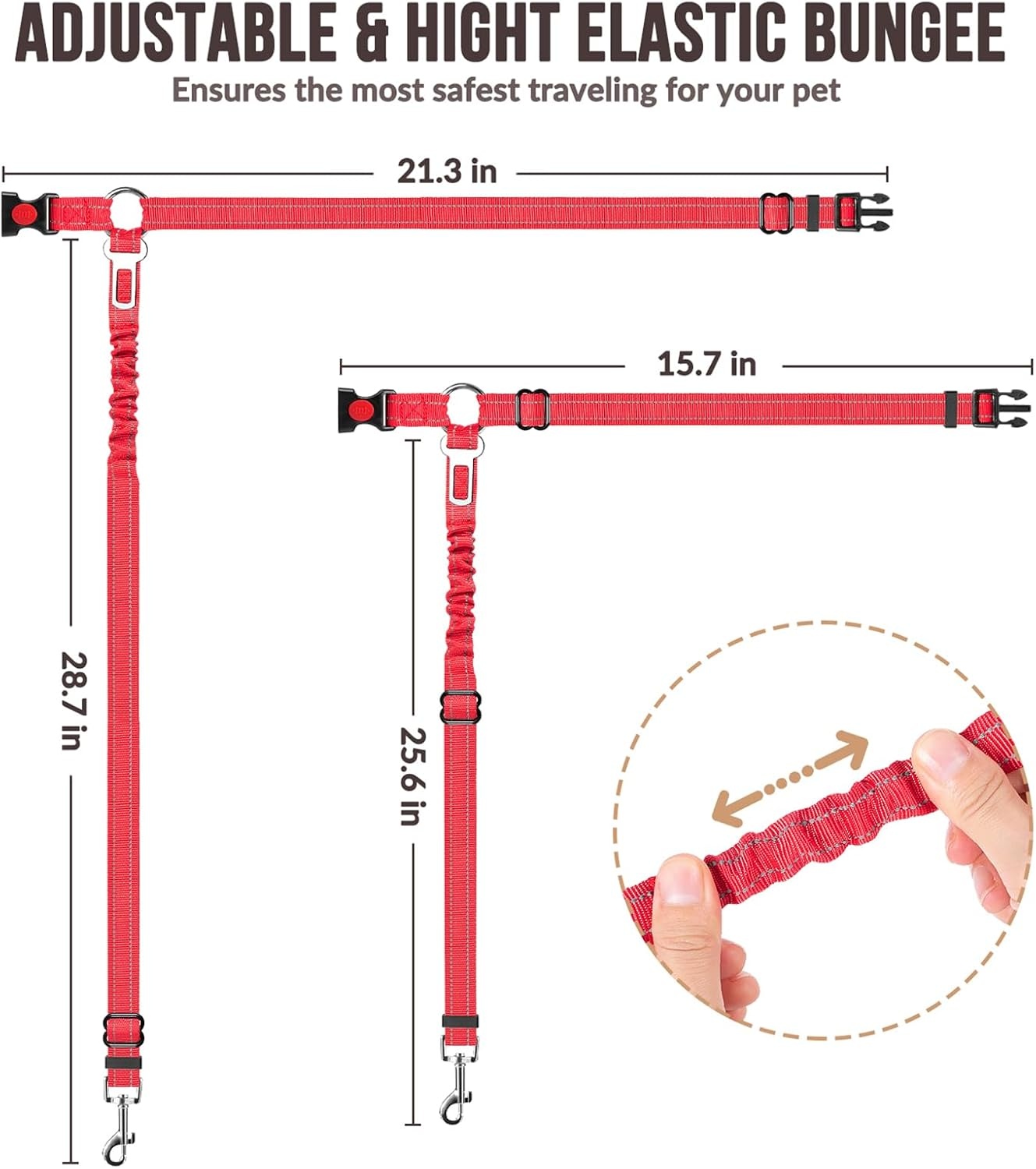 image:imageSlowTon Dog Seat Belt for Car 2 Pack Dog Car Harness Seatbelt Adjustable with Elastic Bungee Buffer 2 in 1 Pet Car Leash Headrest Restraint Dog Reflective Safety Tether Green HeadrestClipCRed